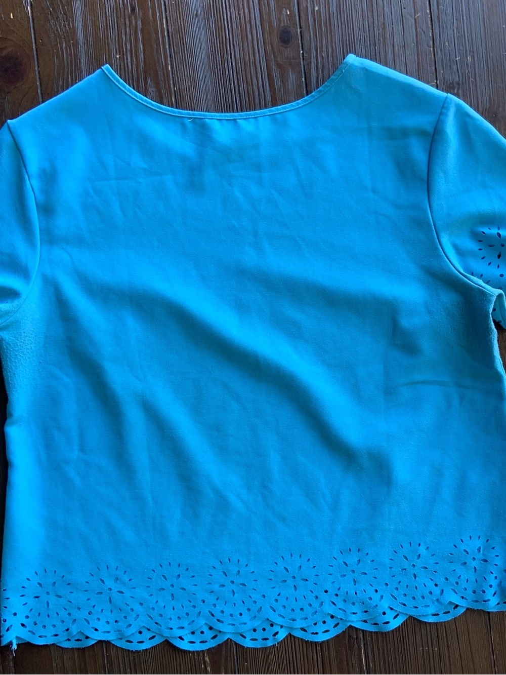 SHEIN Turquoise Scallop-Hem Short Sleeve Blouse